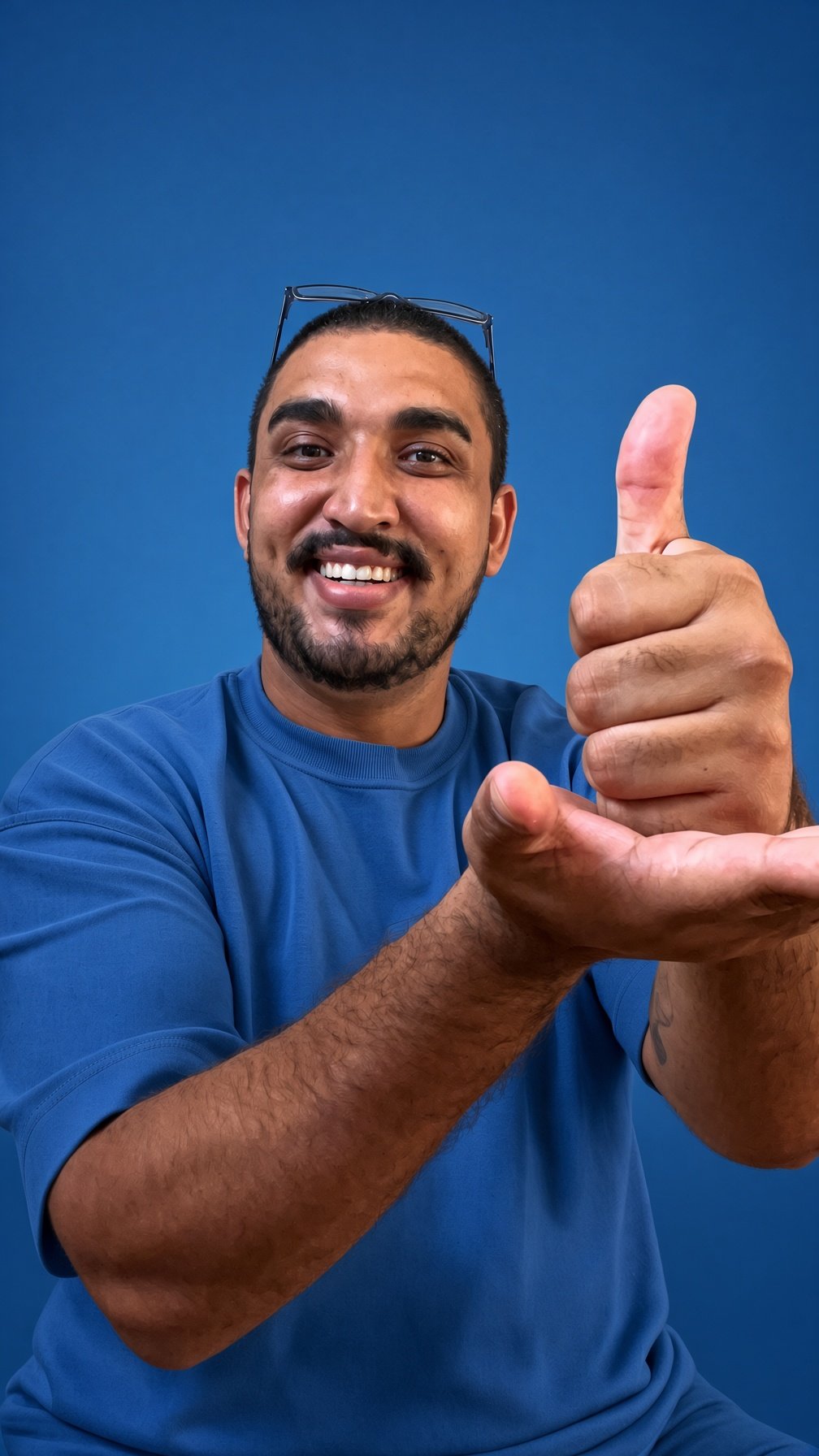 Ítalo sorrindo e fazendo sinal positivo